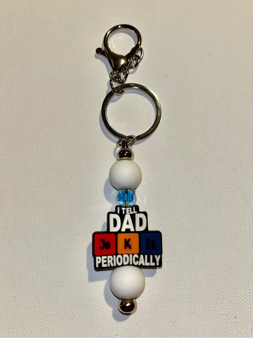 ‘I Tell Dad Jokes Periodically’ Keychain w/ Multicolor Charm & White & Blue Bead